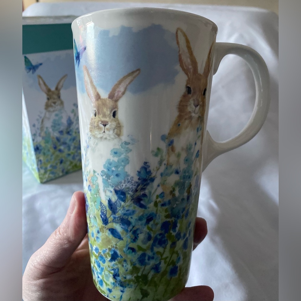 Cypress Ceramic Cup Mug 17 oz. ,w/box Bunnies in Meadow Nature Inspired